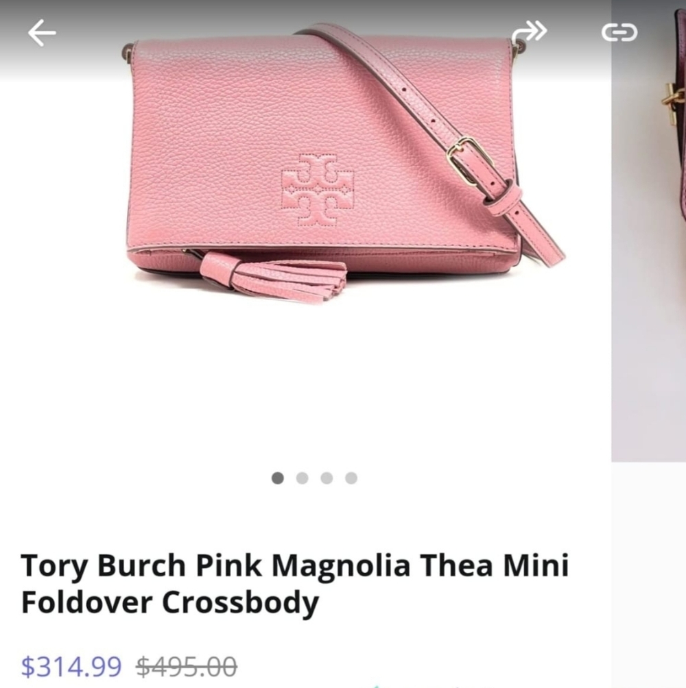 TORY BURCH PINK MAGNOLIA THEA MINI FOLD Over. NWOT!!Pink Leather Shoulder Bag - Picture 2 of 5